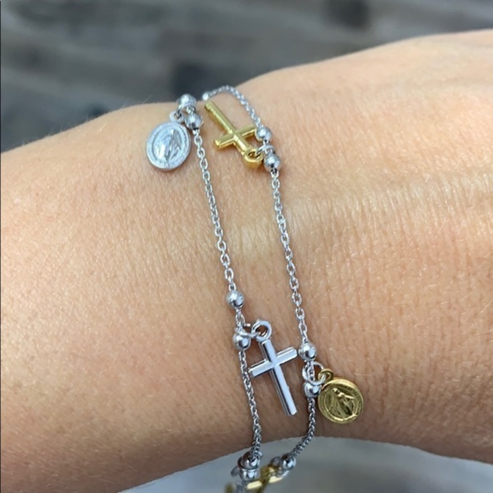 New Sterling Silver Cross Virgin Mary Bracelet